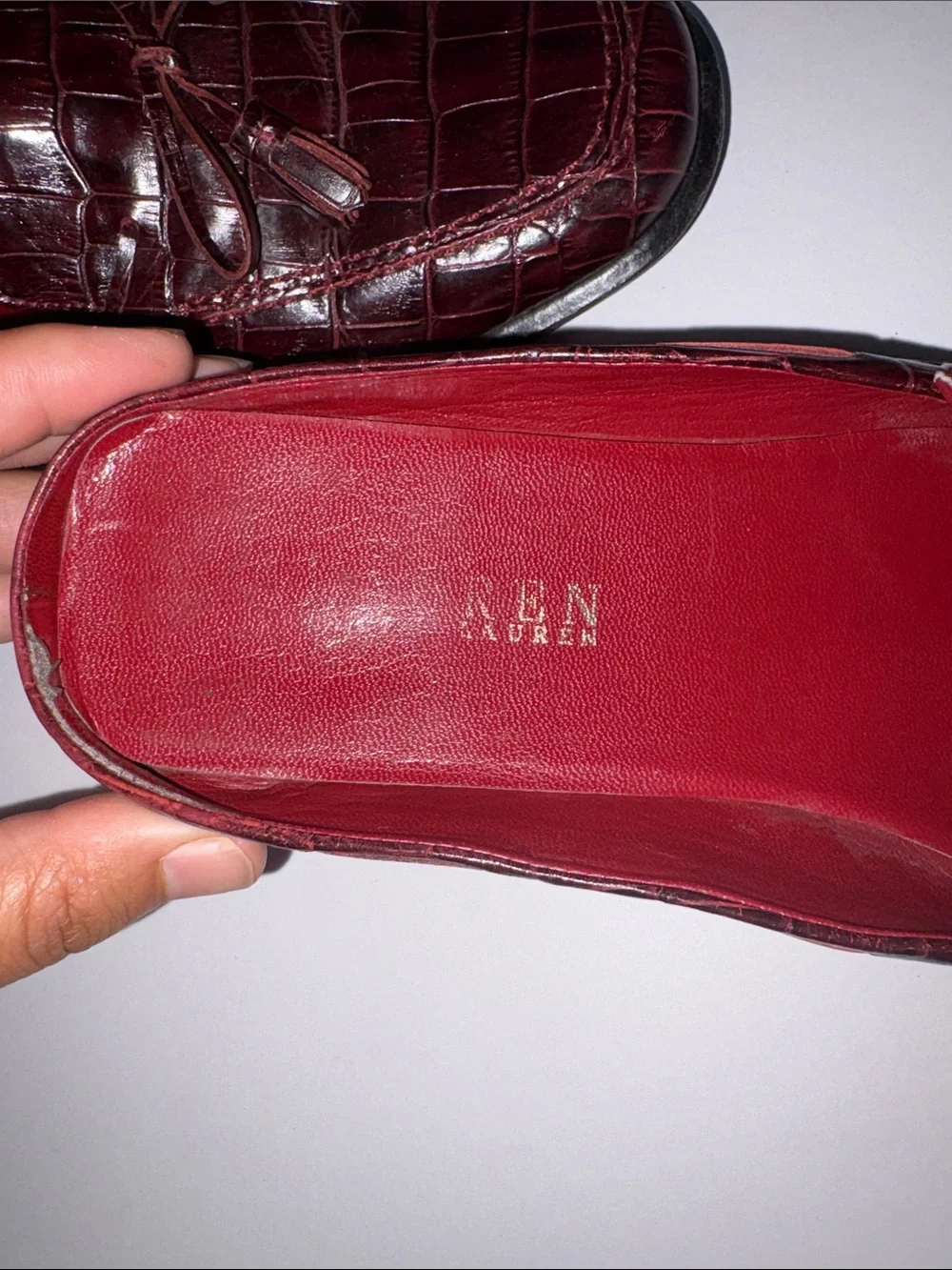 Lauren Ralph Lauren Lissette Burgundy Croc-Embossed Leather Slip-On Loafers